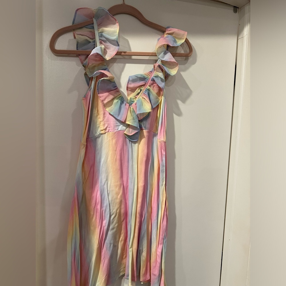 Rainbow ruffle mini dress